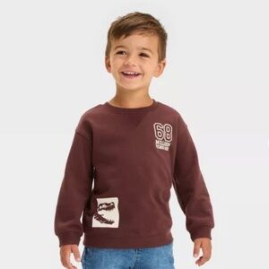 Toddler Boys' Dino French Terry Crewneck Sweatshirt - Cat & Jack™ Dark Brown 2T